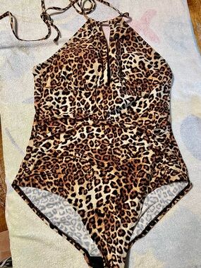 Leopard Print Halter One-Piece Swimsuit